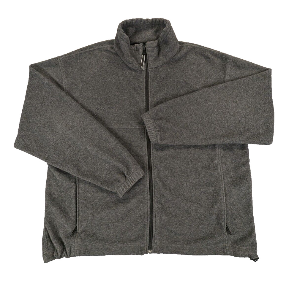 Columbia Jacket Large Men's Gray Full Zip Fleece Drawstring Performance Outdoors